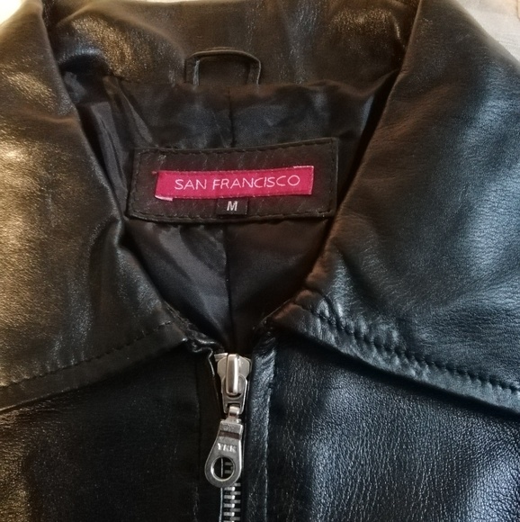 San Francisco black genuine leather jacket size M - Picture 2 of 7
